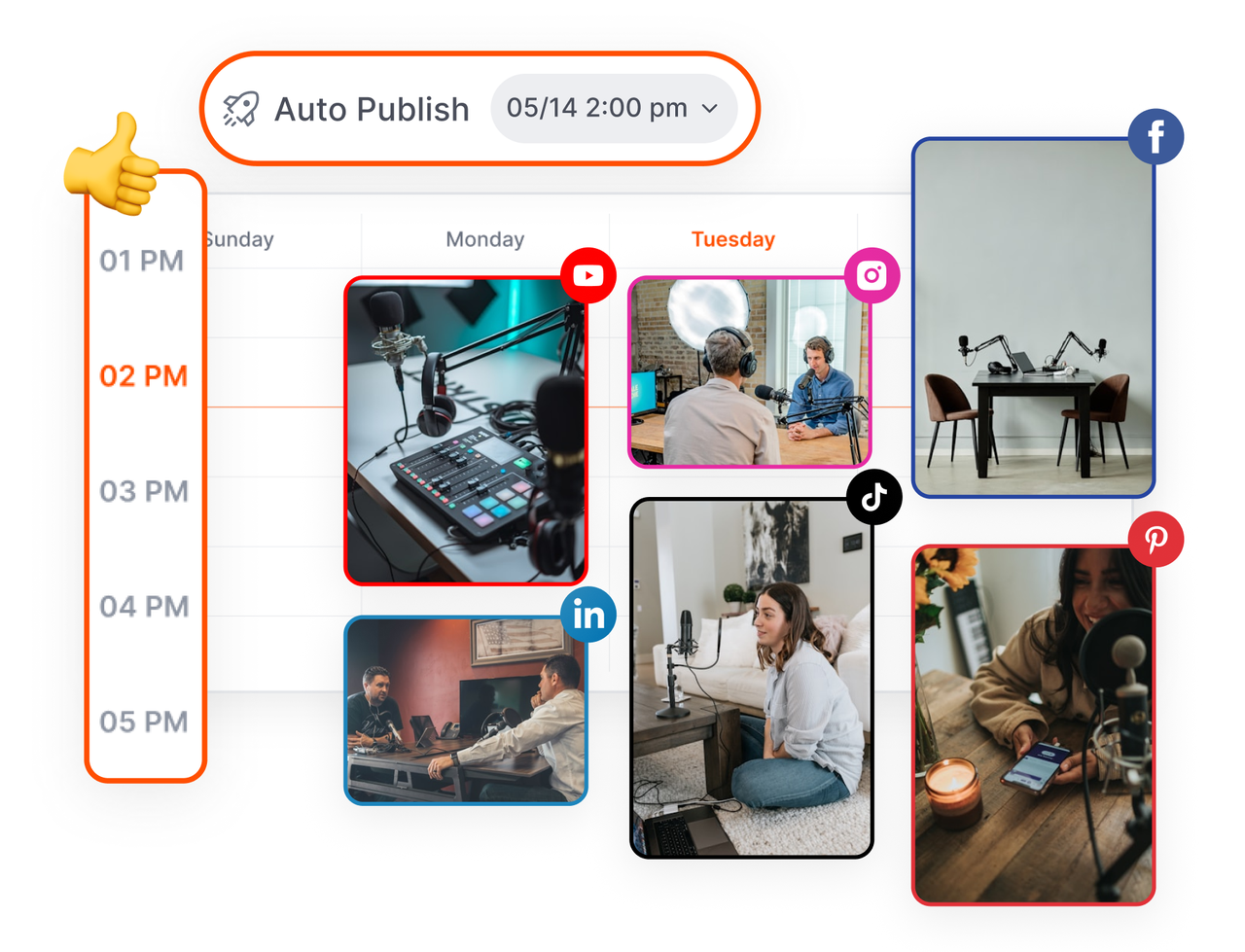 The social media scheduler in Short AI, demonstrating one-click publishing of repurposed video clips to platforms like TikTok and YouTube Shorts in their correct aspect ratios.