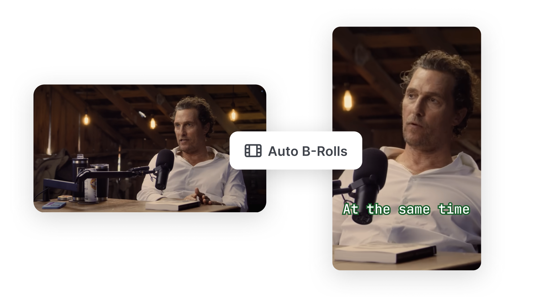 Example of Short AI's engaging content features, showing the AI B-roll generator and AI-generated voiceovers being applied to a video snippet, unlike other Quso.ai alternatives.