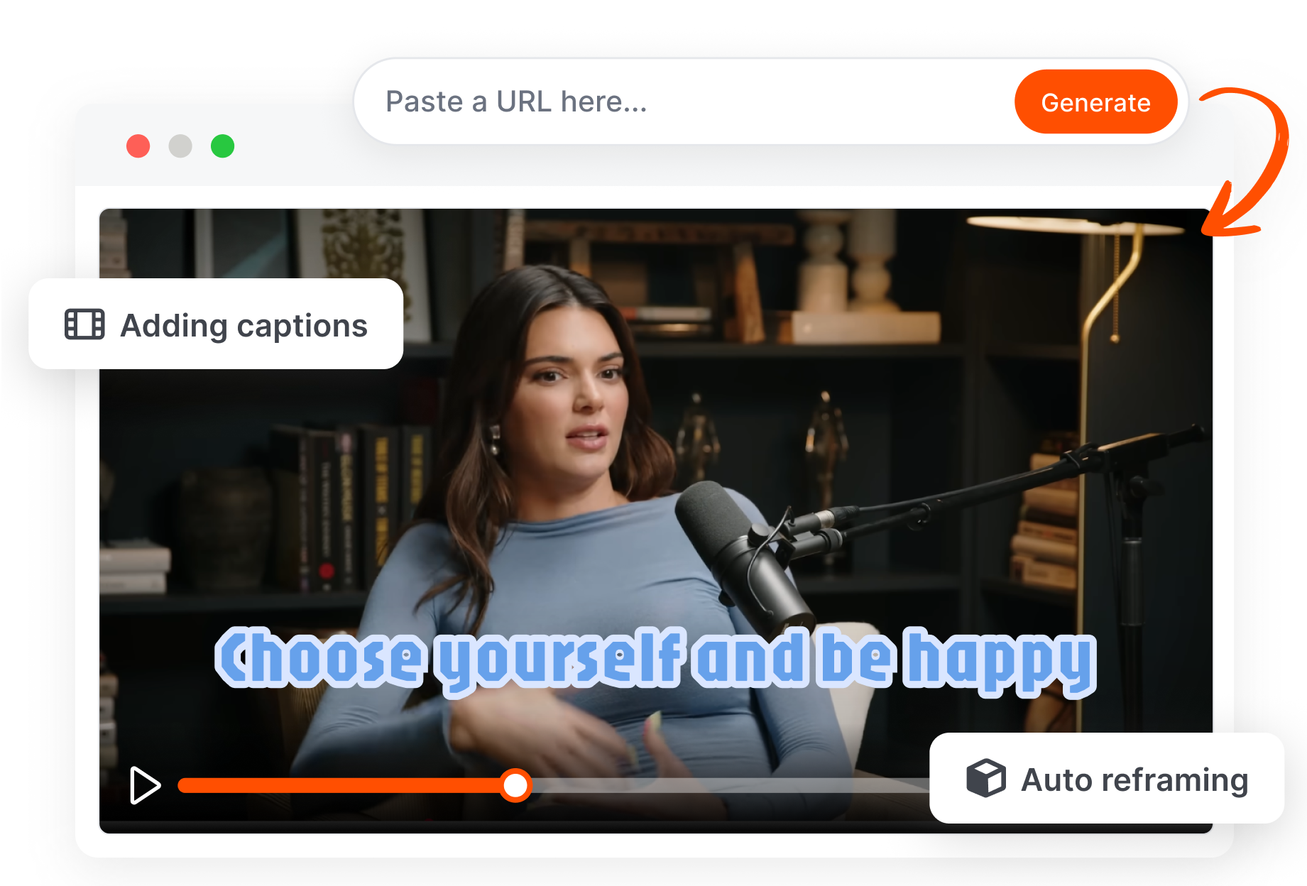 The simple and powerful workflow of Short AI, demonstrating its URL-to-video function and beginner-friendly interface for creating podcast clips from long form video