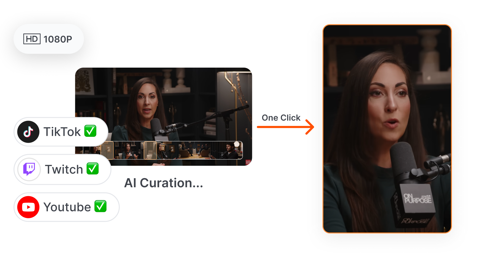Short AI's automation capabilities, showing Smart AI Cropping resizing a video into different aspect ratios for publishing with the social media scheduler, making it a scalable Quso.ai alternative.