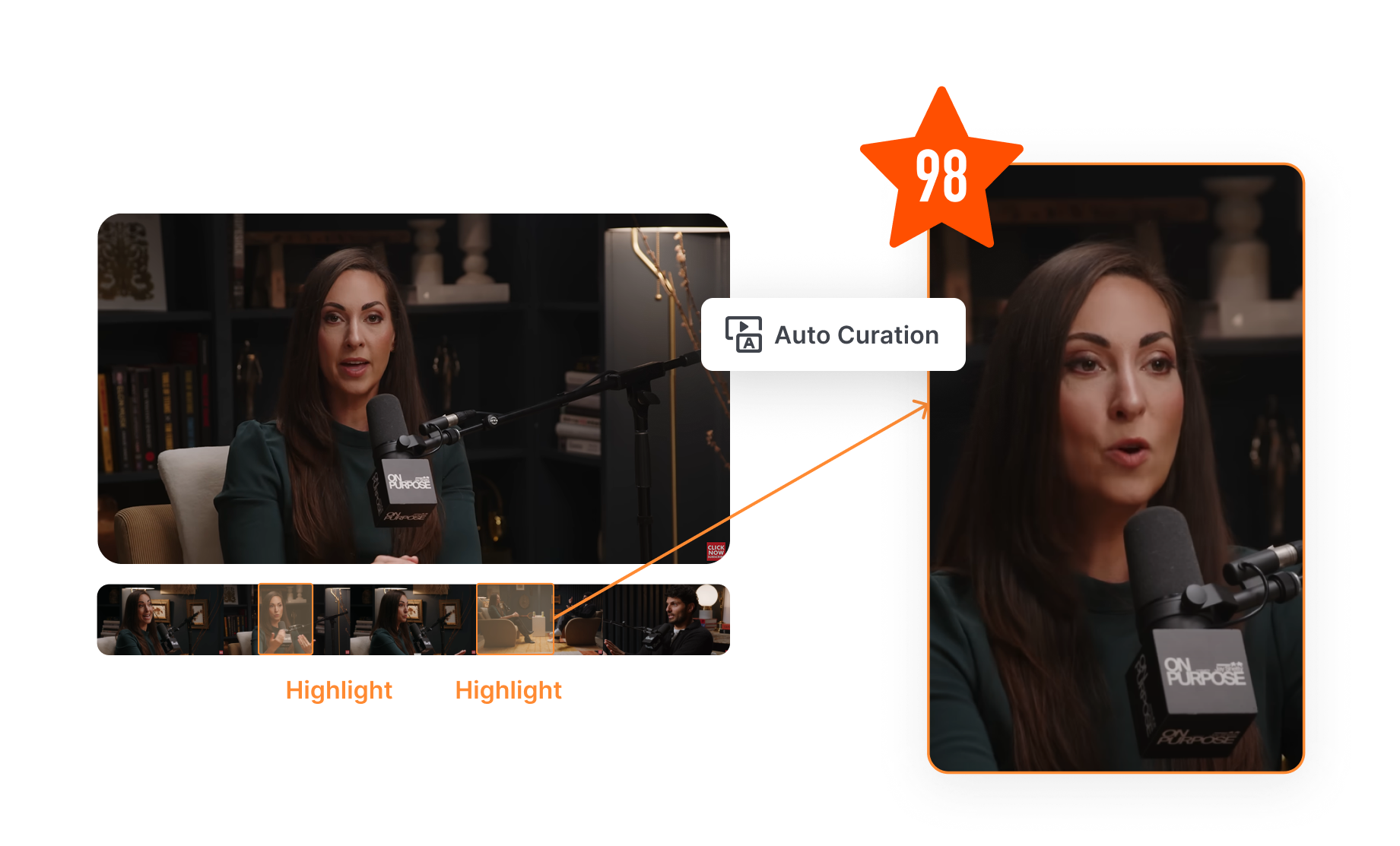 Example of Short AI's engaging content features, showing the AI B-roll generator and AI-generated voiceovers being applied to a video snippet, unlike other Quso.ai alternatives.