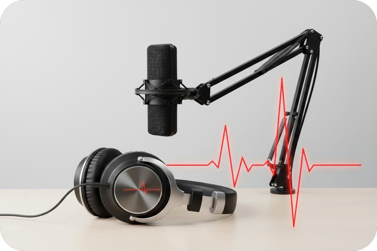 Microphone and headphones setup representing the quality of an AI Song Cover Generator.