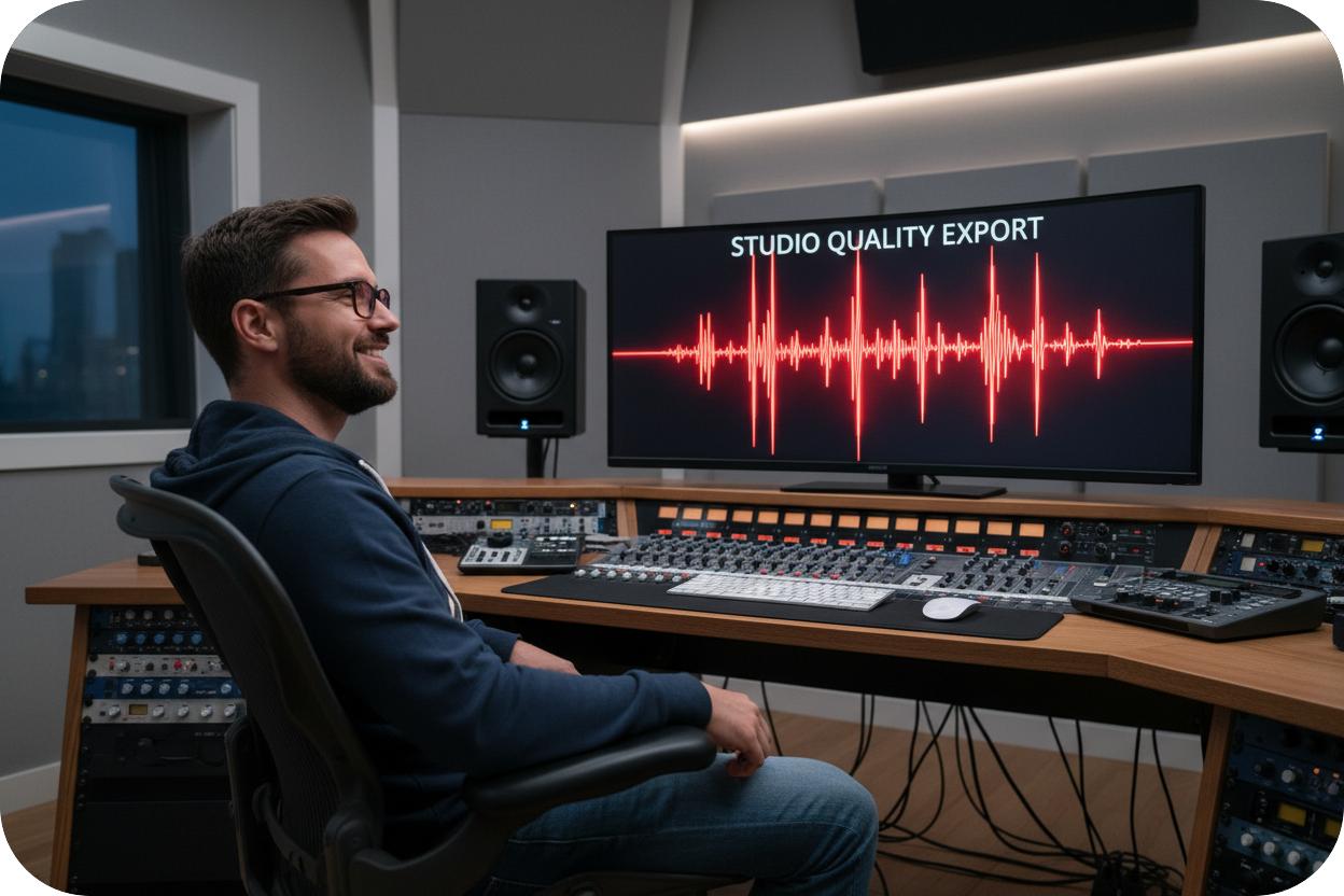 Producer reviewing studio quality export from an AI Song Cover Generator.
