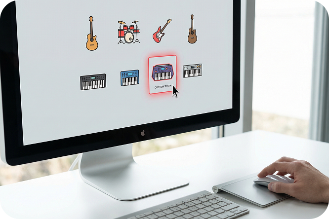 User choosing a custom instrument for a MIDI file from a sound library.