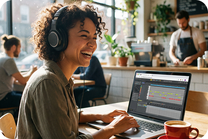 A beginner creating music for social media with the free online MIDI editor.
