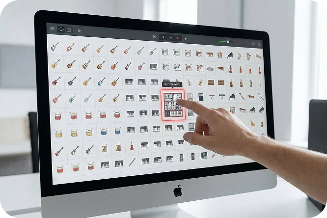 A user selecting an instrument on a computer for an Audio to MIDI conversion.