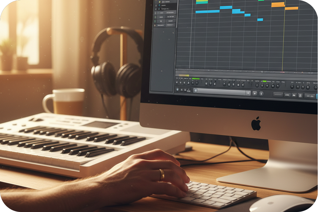 Hands on keyboard, generating MIDI