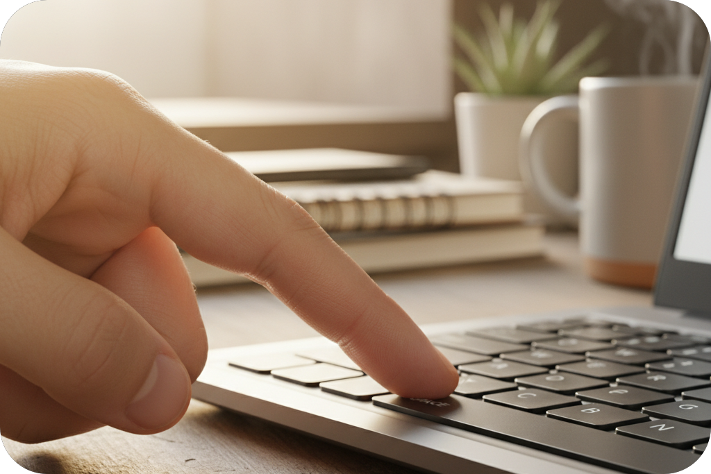 Finger tapping a laptop key, possibly to 'Tap BPM' or 'Tap for BPM'.