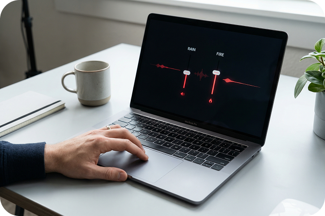 在線上噪音產生器介面上混合環境音效。