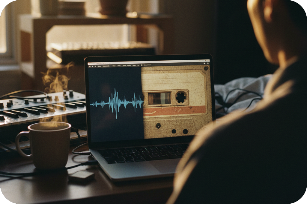 Person using a lo-fi converter on a laptop.