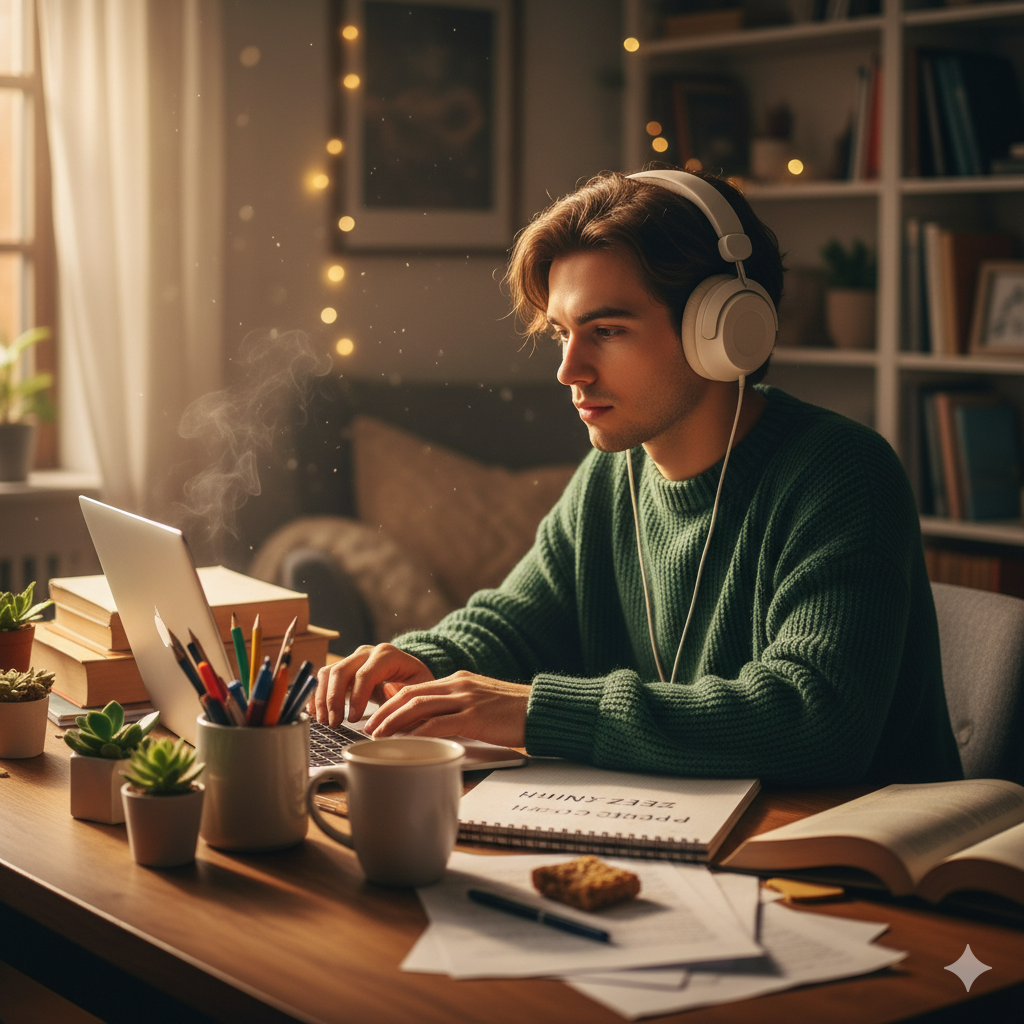 Man using a 'Lofi converter' on his laptop.