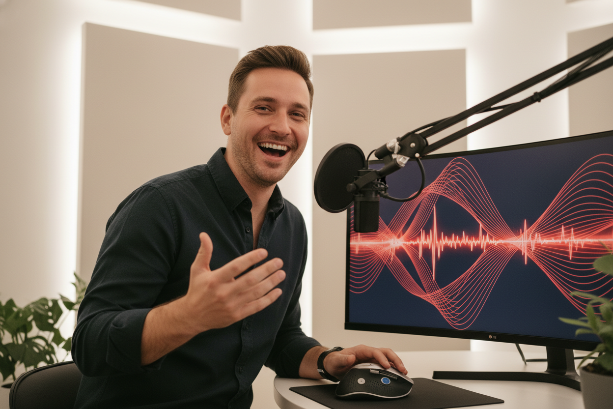 8비트 음악 생성기를 사용하여 칩튠 멜로디를 만드는 남성.