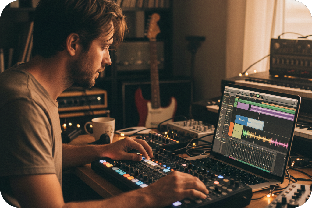 Musician using software for Image To Music and ai image to music creation.