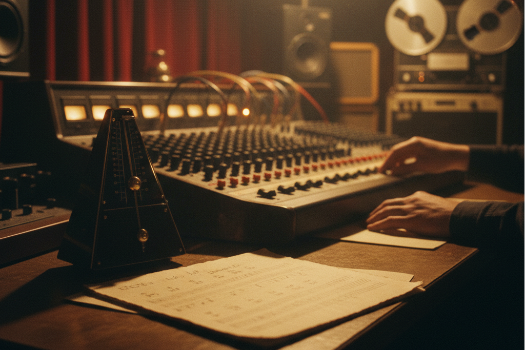 Studio session using a metronome and Key and BPM finder for perfect timing.