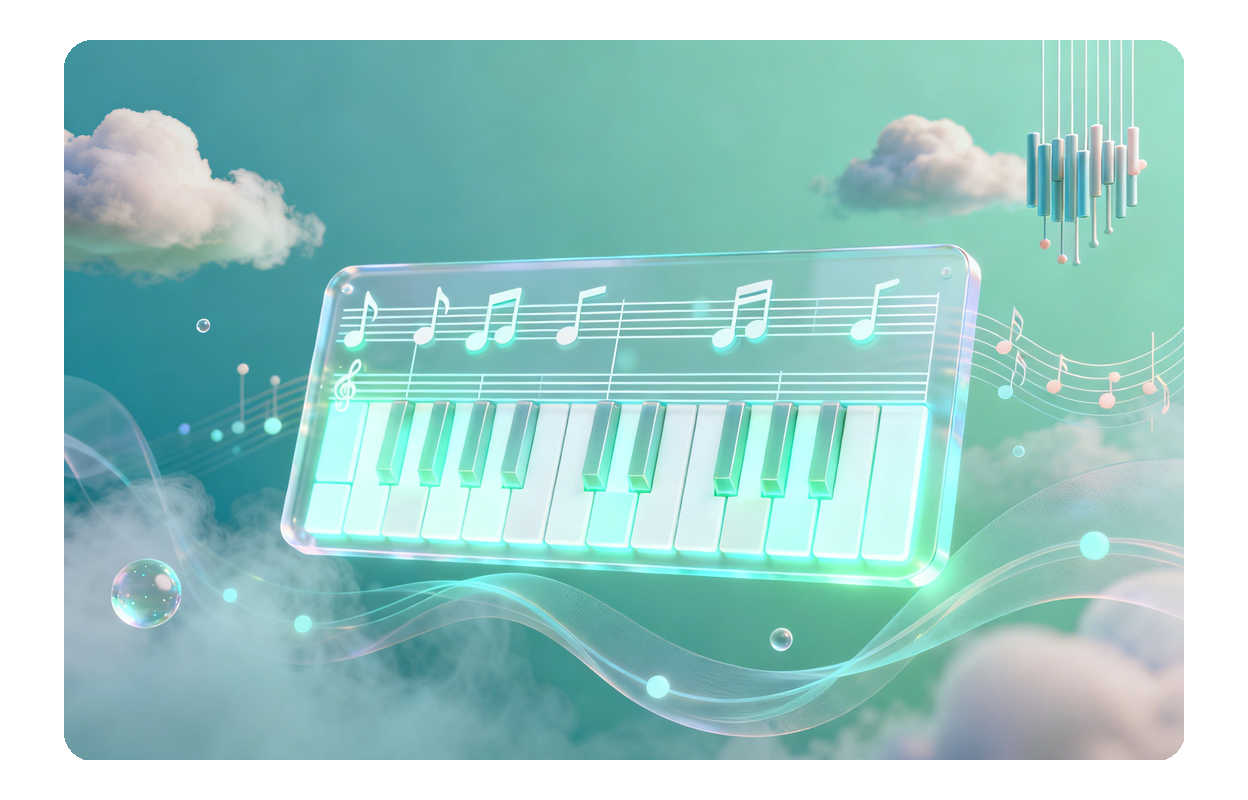 Smart AI midi-editor interface generating melodies, chords, and drum patterns for rapid prototyping.