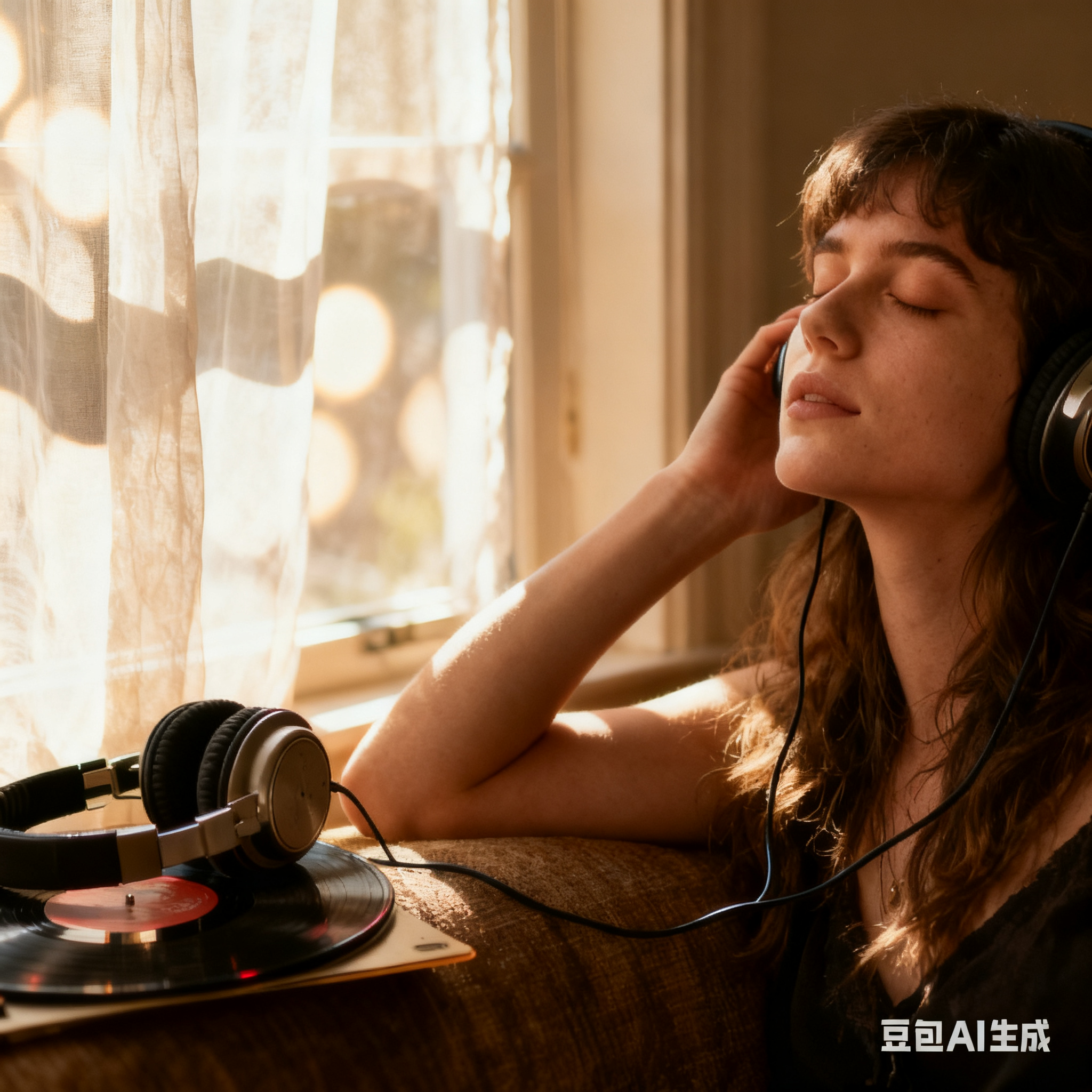 Music enthusiast relaxing with headphones, enjoying deep ambient tracks created with a Free Slowed + Reverb Generator.