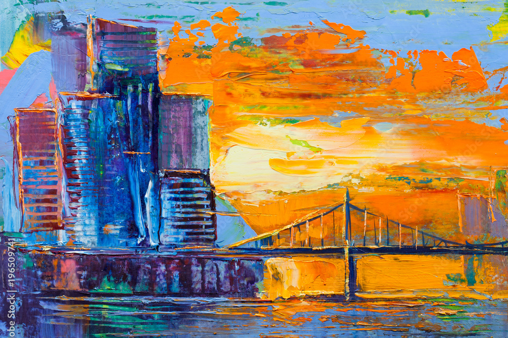 Colorful abstract oil painting, illustrating the creative process of AI image to music.