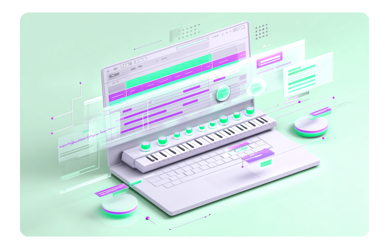 Digital composition interface on a laptop, illustrating how to create music effortlessly with the best AI MIDI generator.