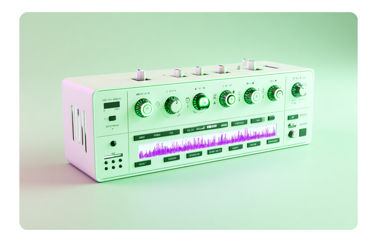 Synthesizer visualization representing the vast library of styles available in our AI MIDI music generator.