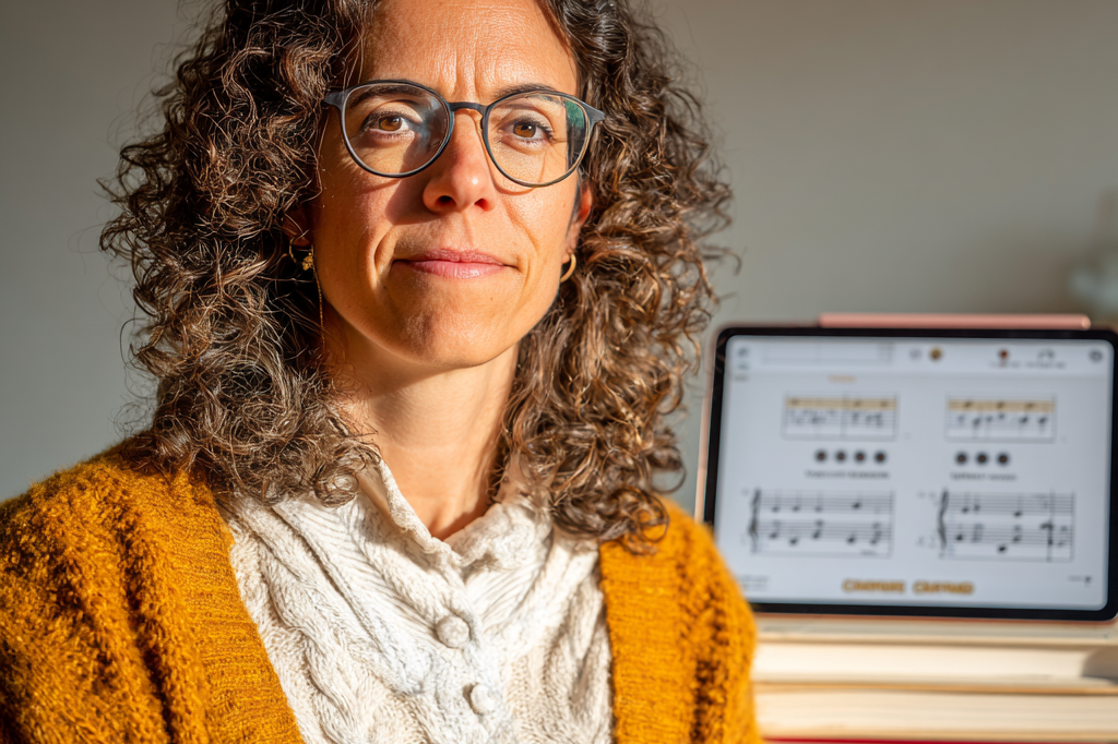 コード進行ツールを実演する教育者。