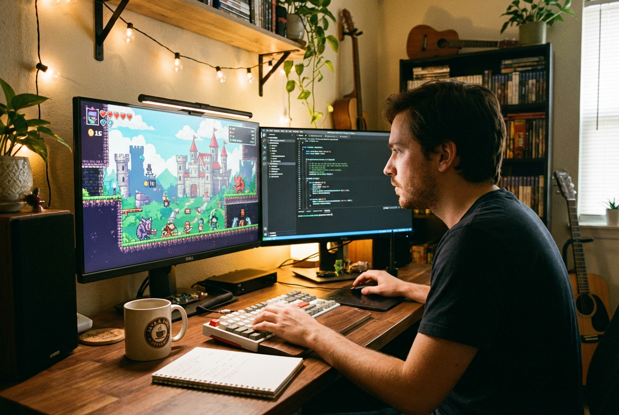 獨立遊戲開發者使用 8位元音樂生成器 製作背景音樂。