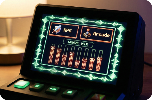 在 8位元音樂生成器 介面上自訂聲音風格。