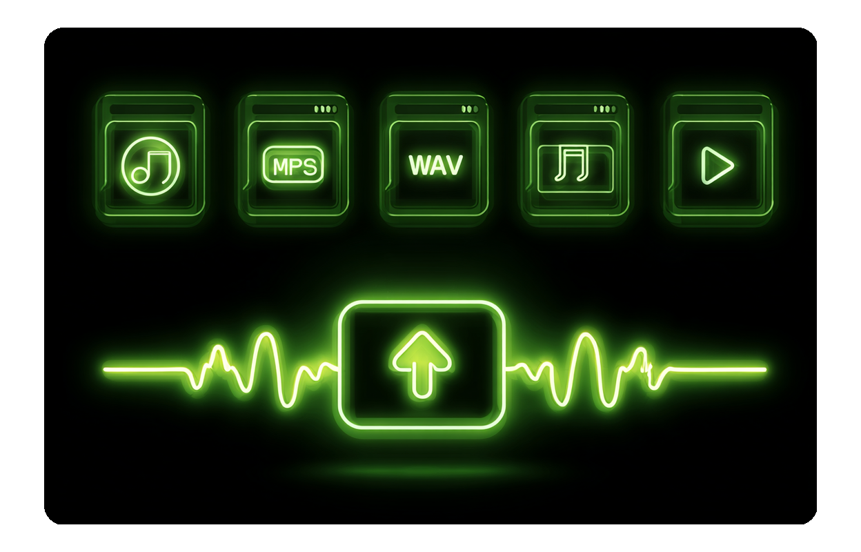 Uploading various audio files to Lofi Converter.