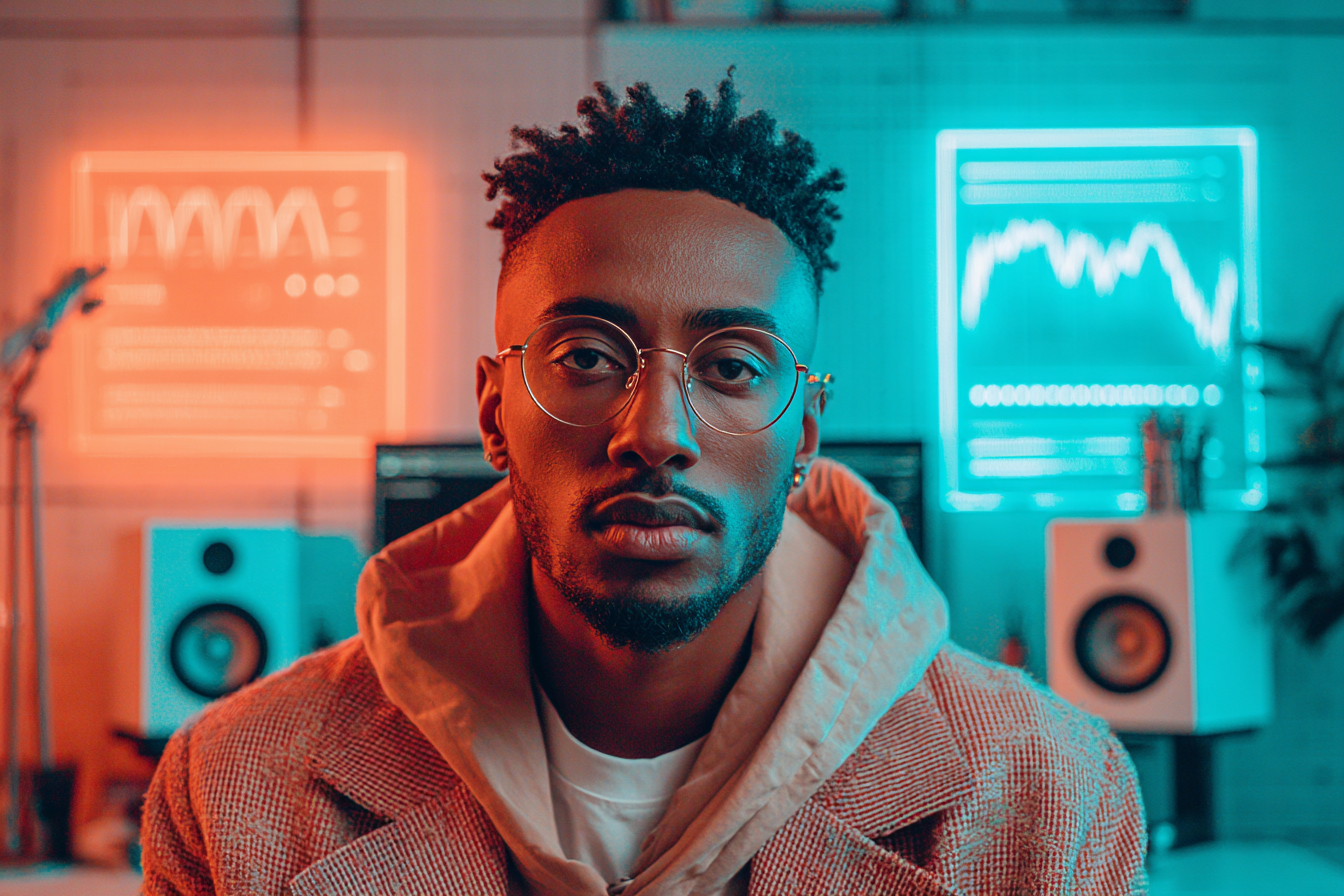 사운드 디자인을 위해 노이즈 생성기를 사용하는 음악가.