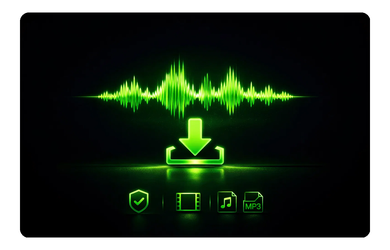 다양한 오디오 파일 형식 아이콘이 있는 다운로드 버튼