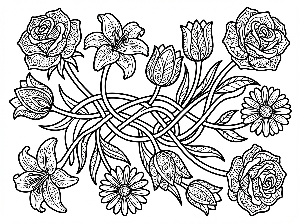 Flowers Coloring Page Illustration