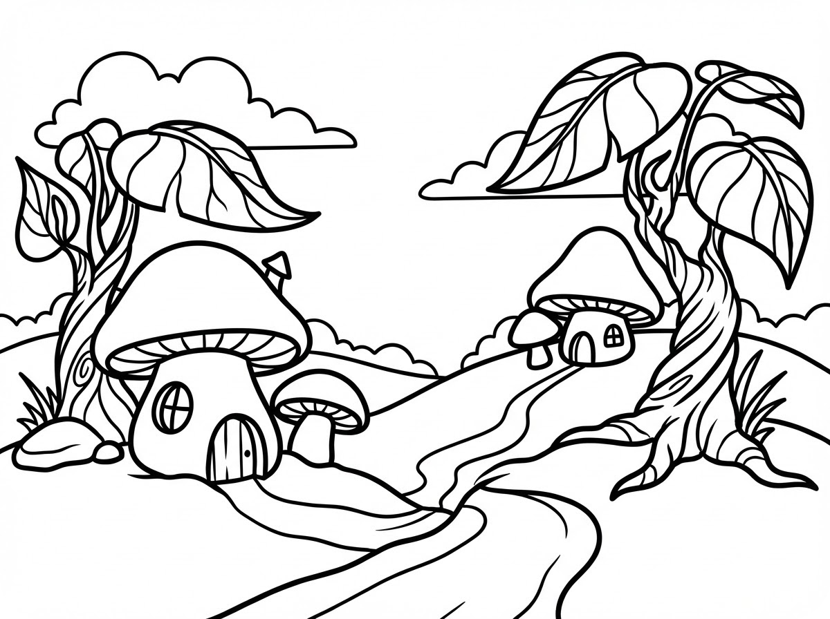 Ilustração de Página para Colorir da Natureza