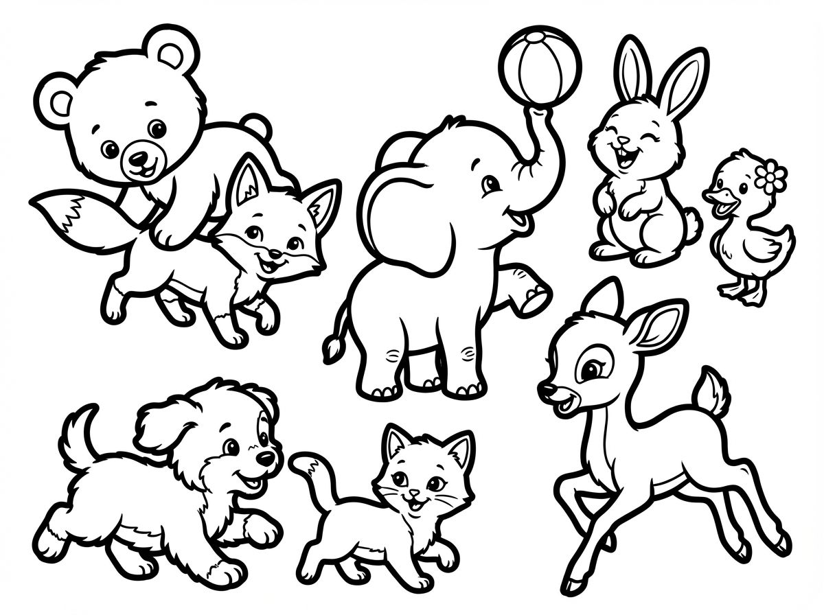 可愛動物塗色頁插圖