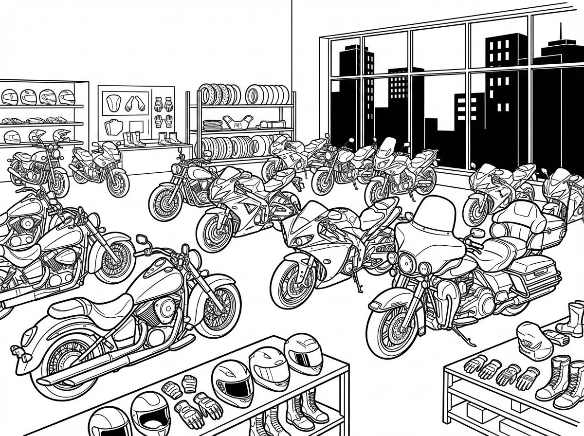 Minh họa trang tô màu xe máy