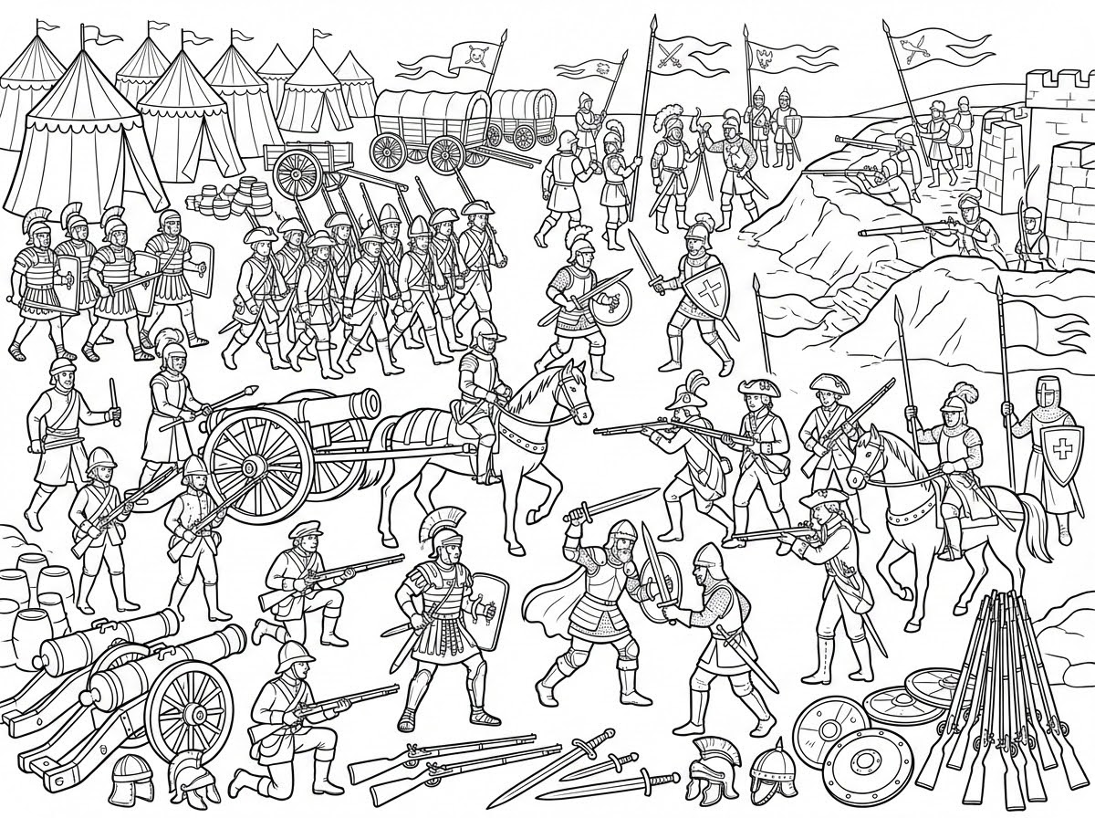 Minh họa trang tô màu quân sự