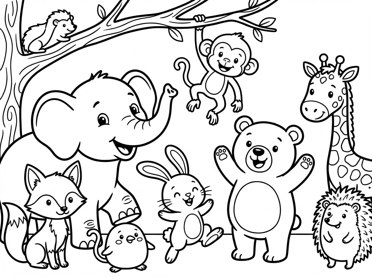 Minh họa Trang tô màu động vật dễ thương