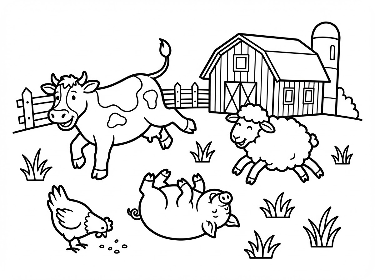 Minh họa Trang tô màu động vật nông trại