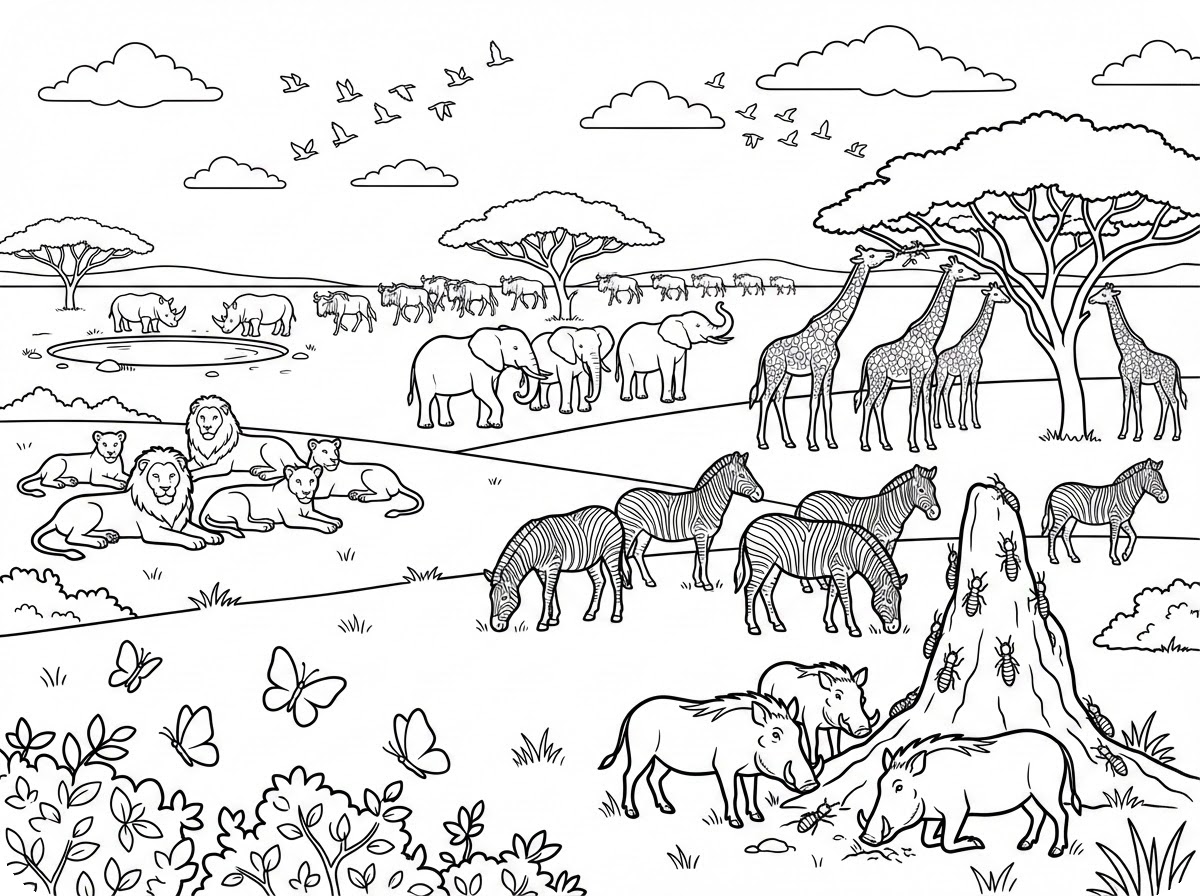 动物涂色页插画