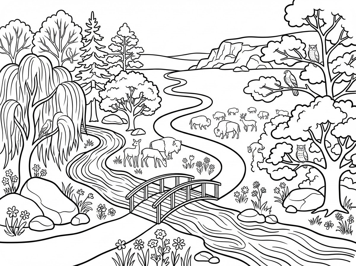 风景涂色页插画