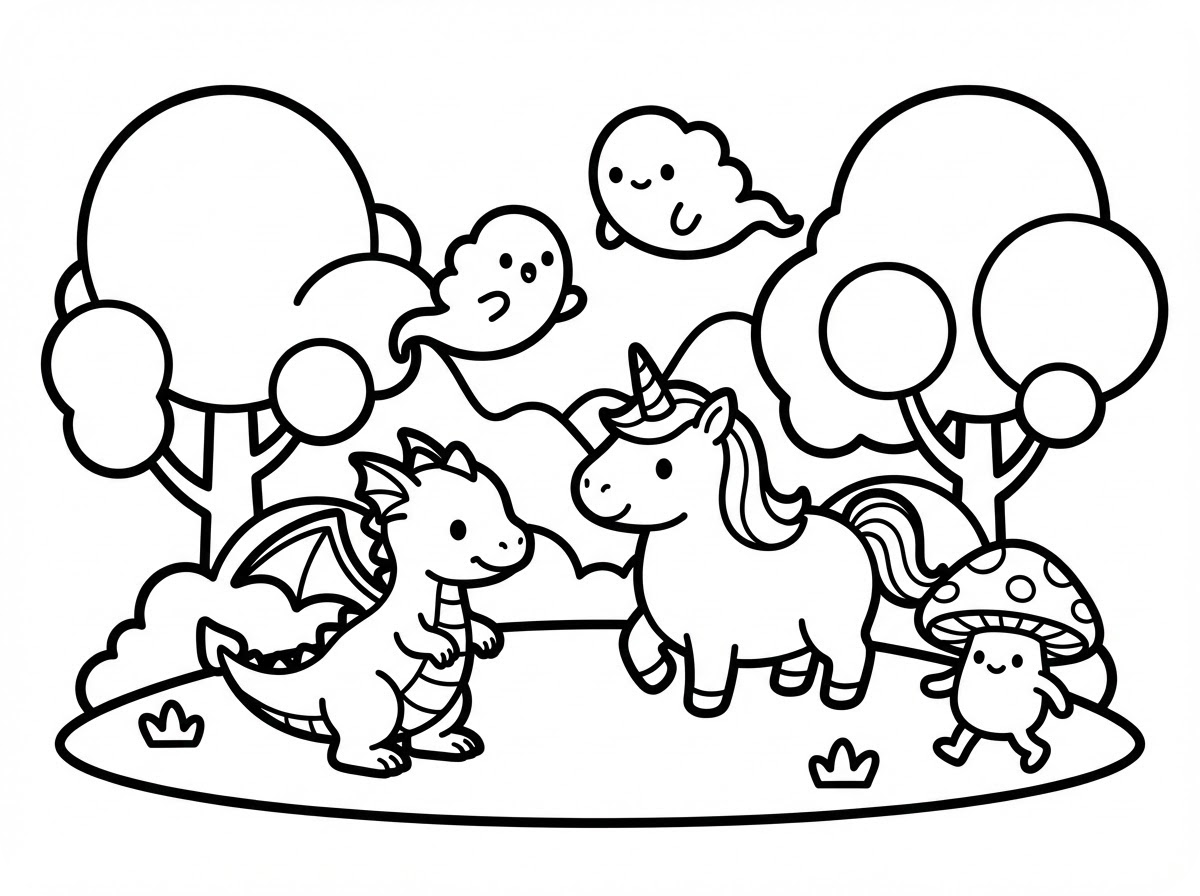 奇幻世界涂色页插画