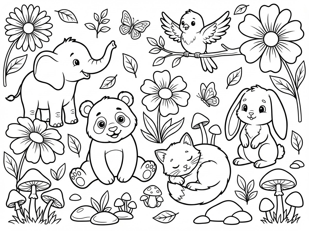 可爱动物涂色页插图