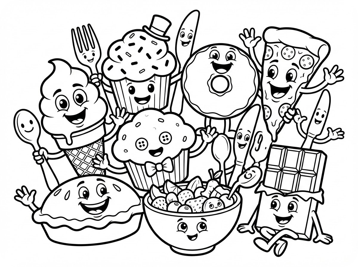 可爱食物涂色页插图