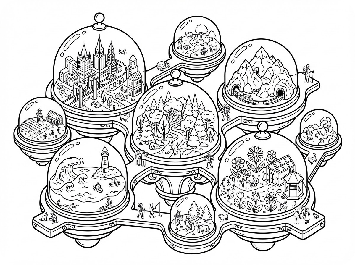 微缩世界涂色页插图