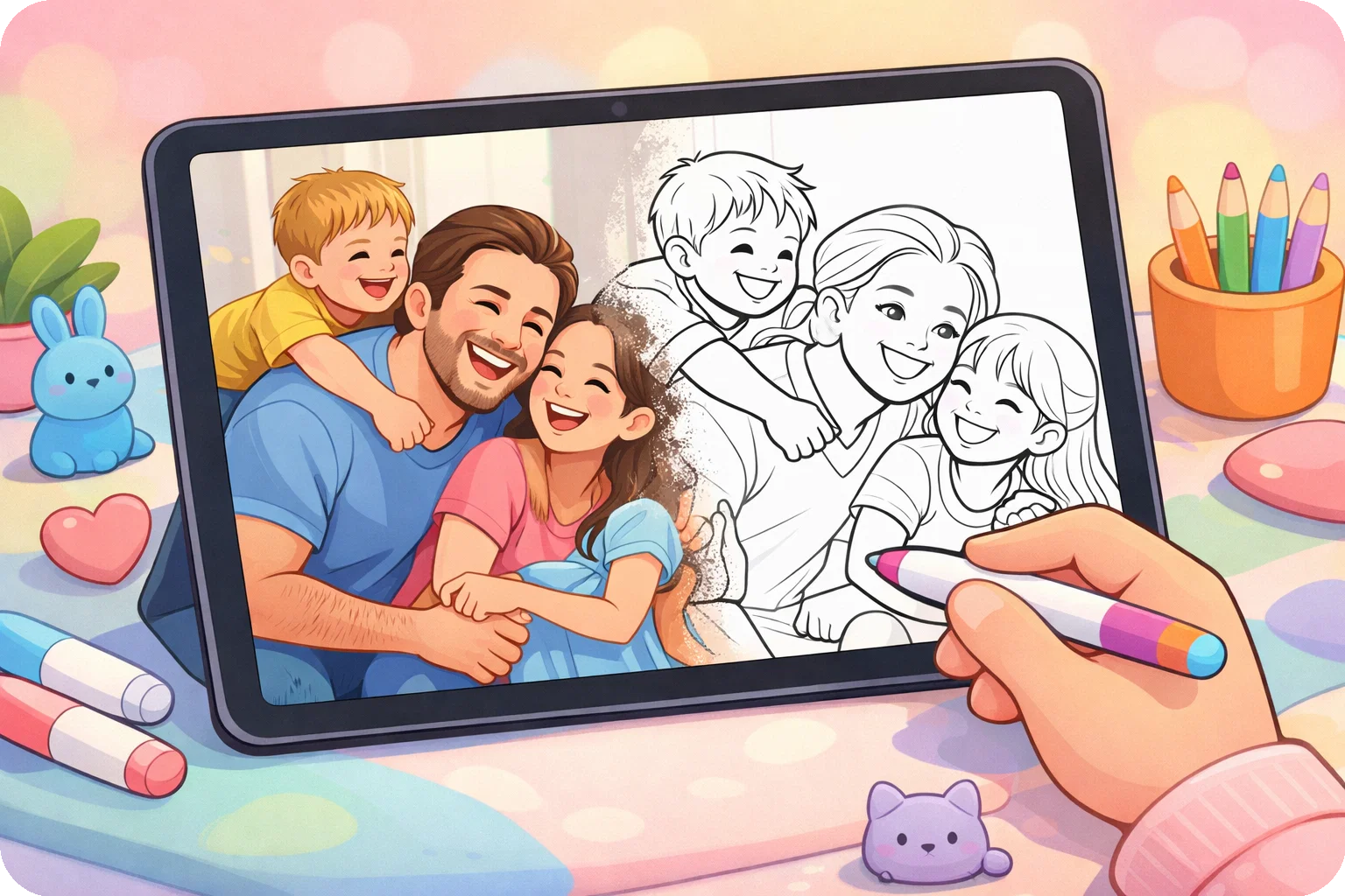 照片转涂色页插画