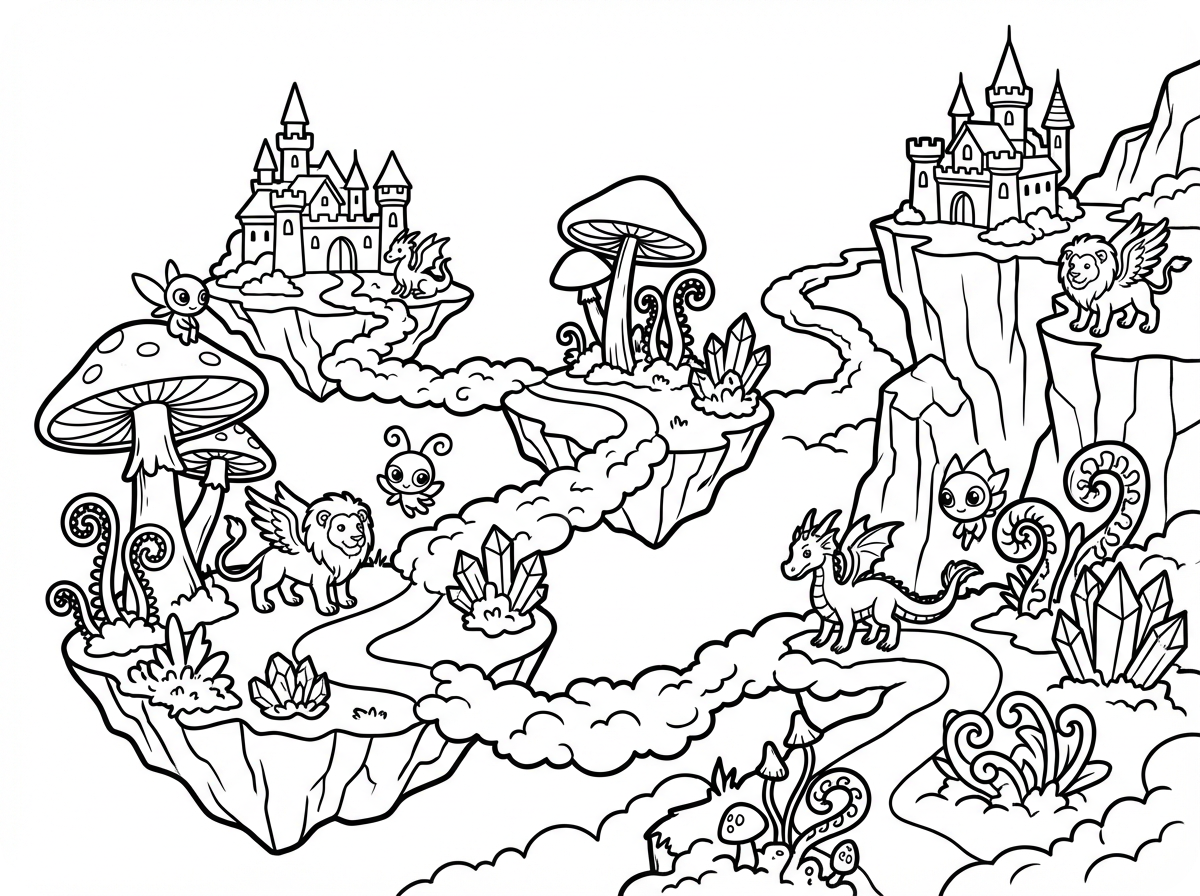 奇幻世界涂色页插画