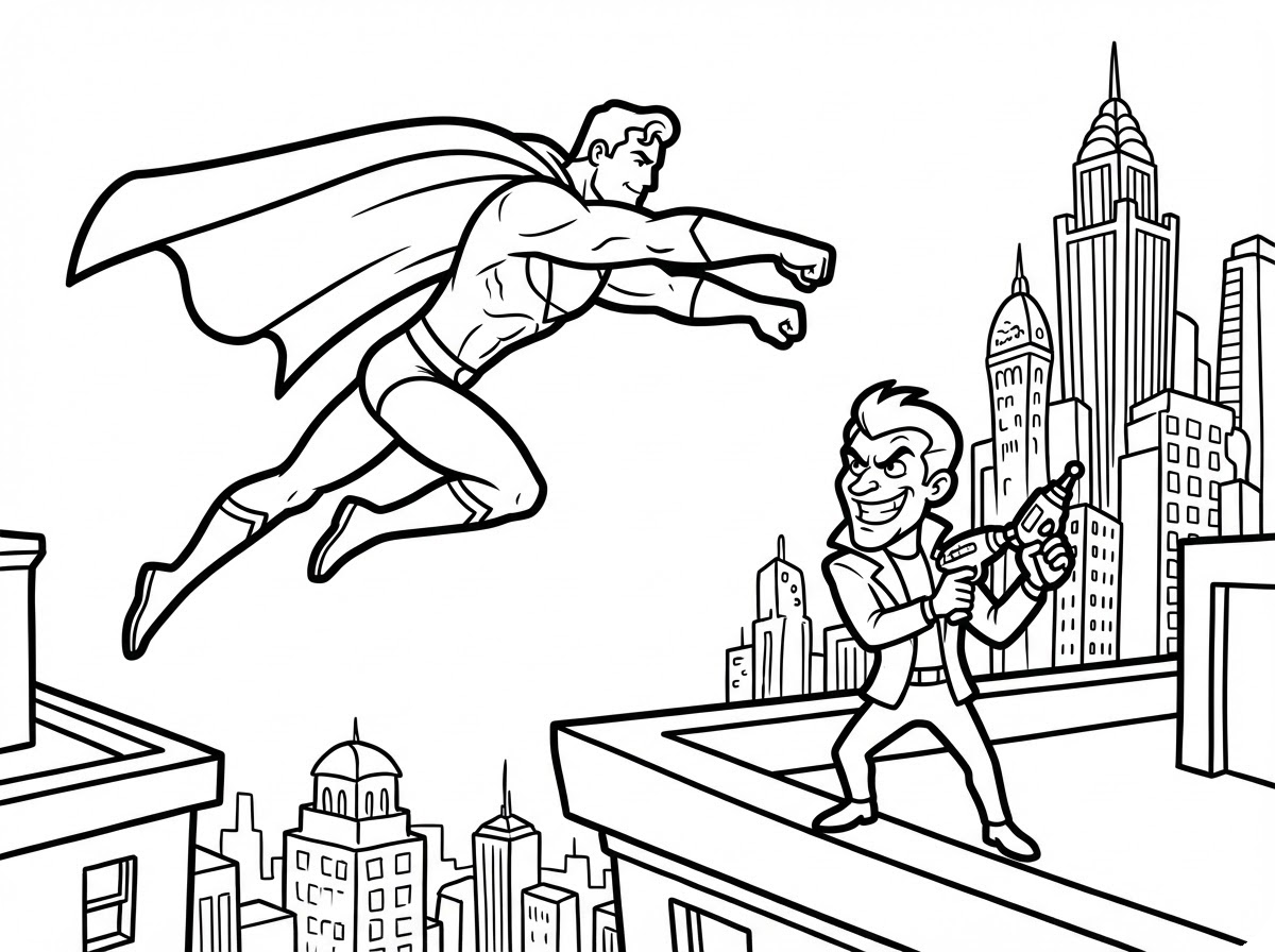 超级动作场景填色页插图