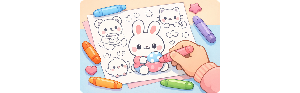 卡通人物涂色页插画