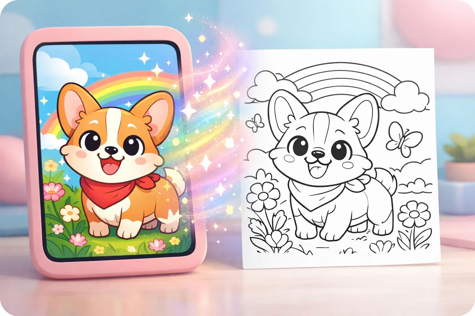 照片转涂色页插画