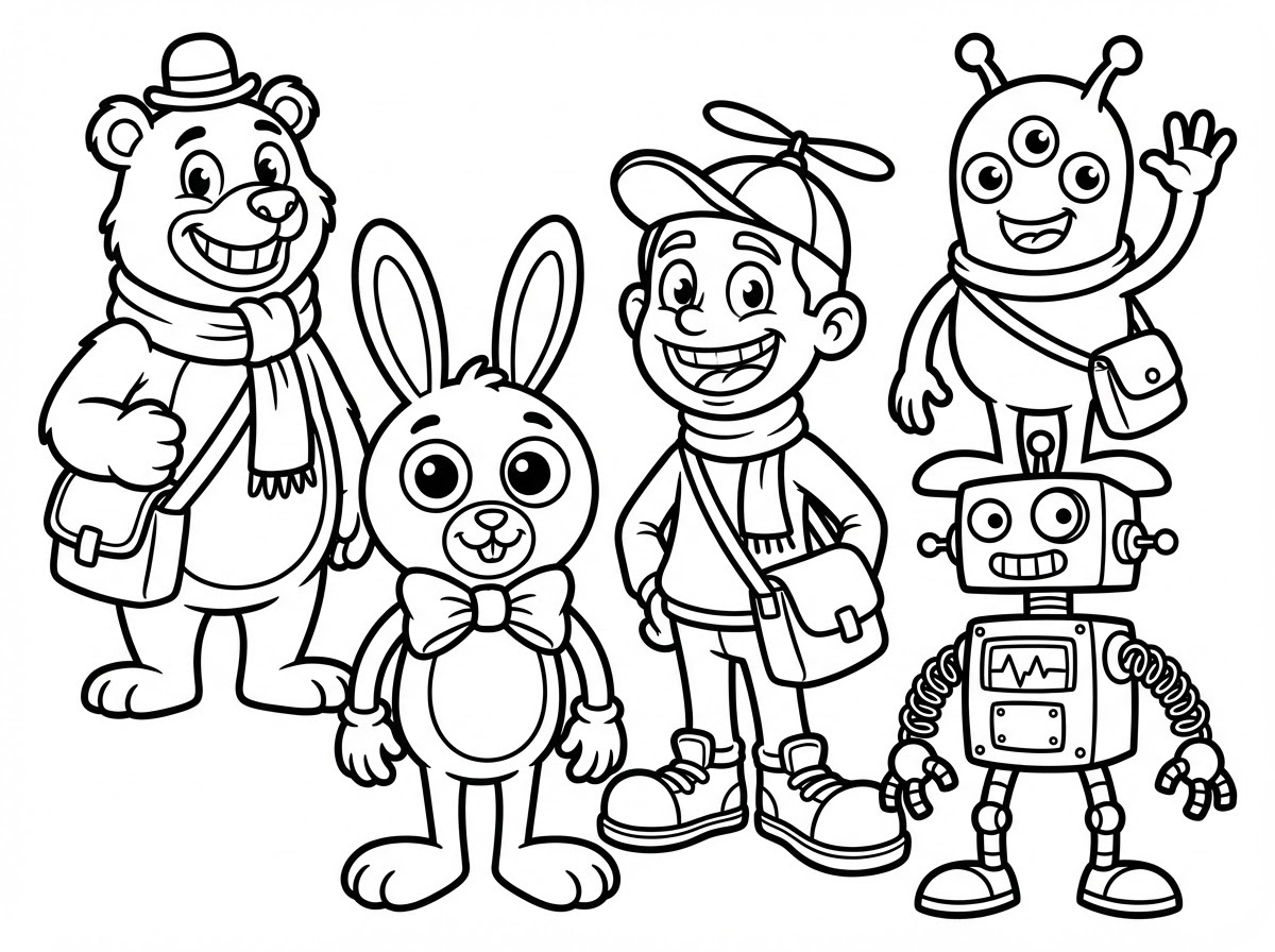 经典卡通人物涂色页插画