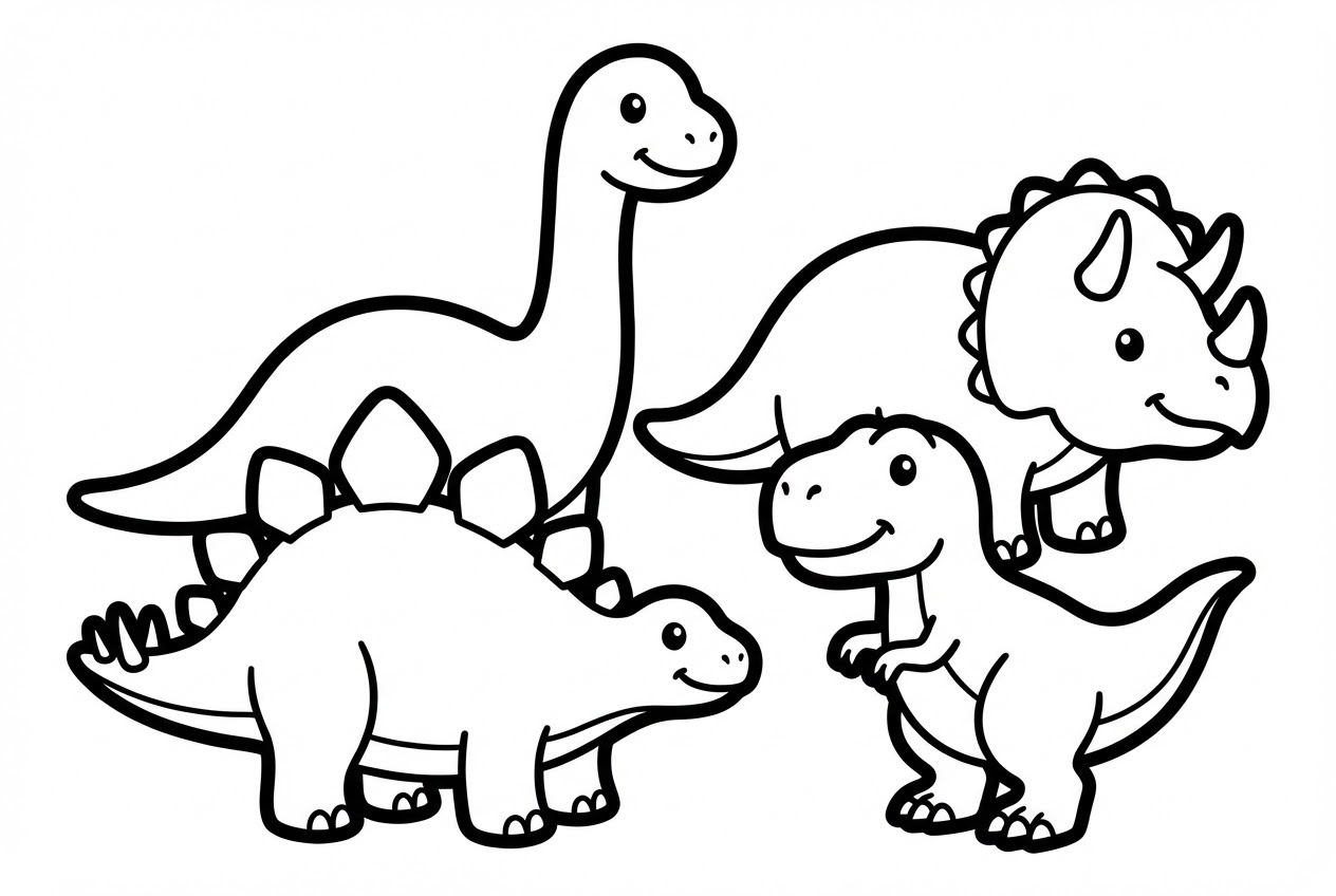 귀여운 공룡 컬러링 페이지 일러스트