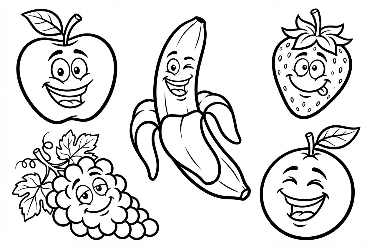 简单水果涂色页插画